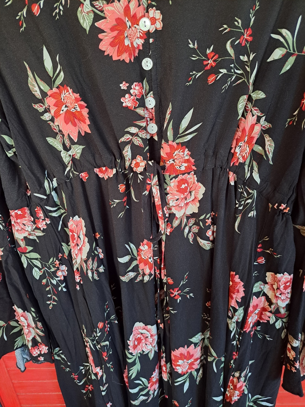 Rustty Dustty 2x Black Floral Long Sleeve Boho Maxi Dress with Pink Rose Print - Picture 3 of 6
